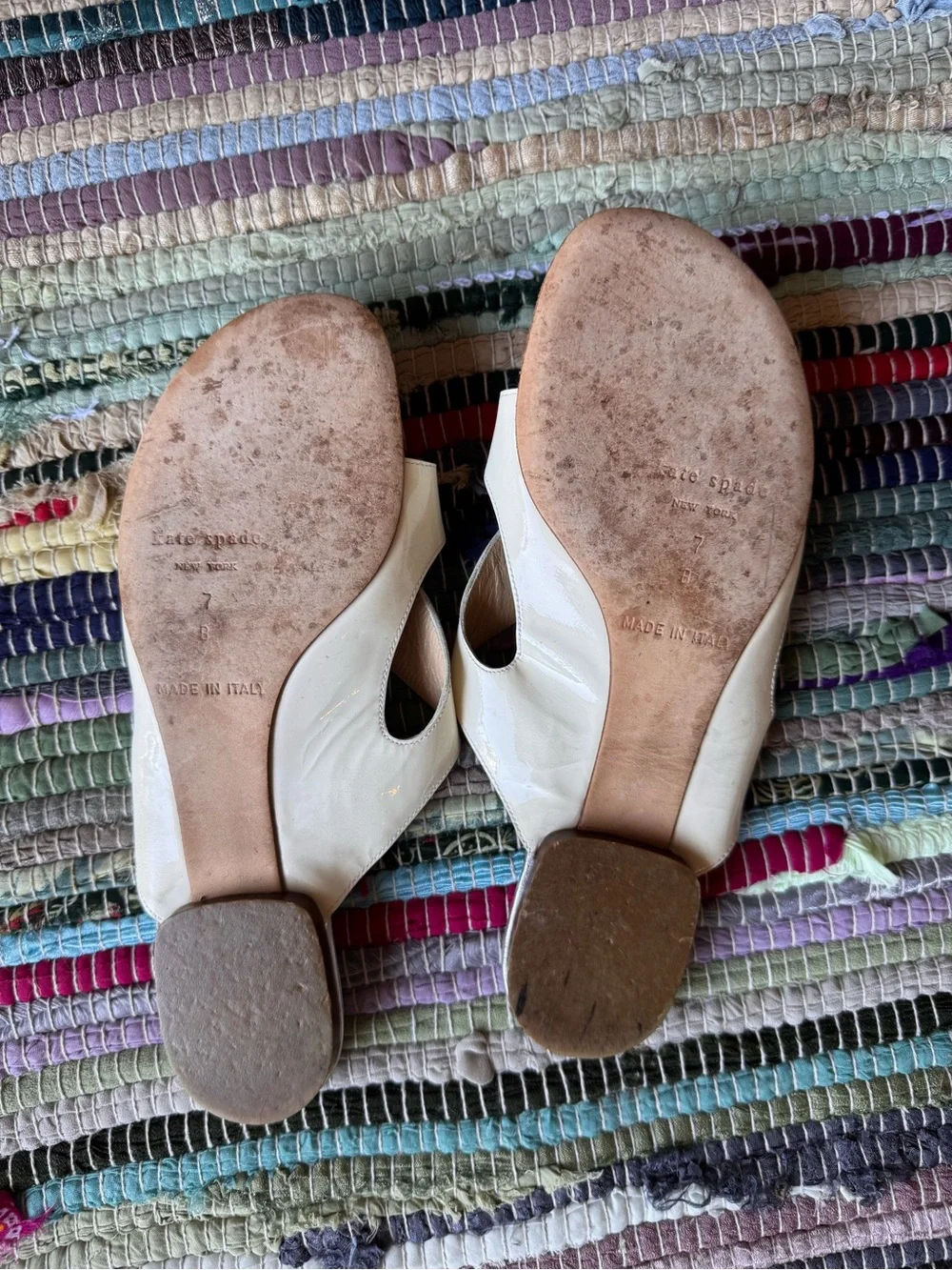 kate spade Cream Patent Leather Slide Sandals